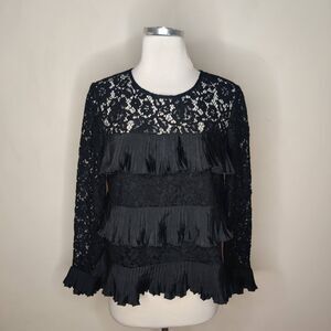 J Crew Lace Top Pleated Layered Ruffles Dark Romantic Whimsigoth
